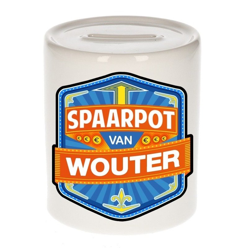 Kinder spaarpot met naam - Wouter - keramiek - met dop - wit - Sparen - Spaargeld van Wouter