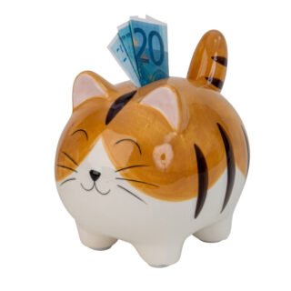 Spaarpot voor kind / volwassenen - kat / poes - keramiek - bruin - 13 cm - sparen