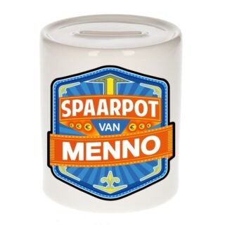 Kinder spaarpot met naam - Menno - keramiek - met dop - wit - Sparen - Spaargeld van Menno