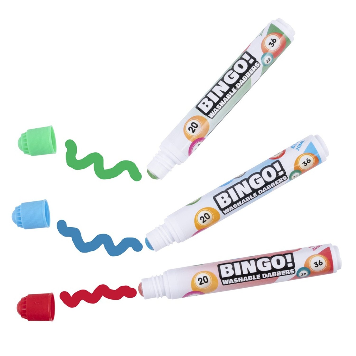 Bingo stiften/markers/dabbers - 3x - blauw/geel/rood - 20 ml