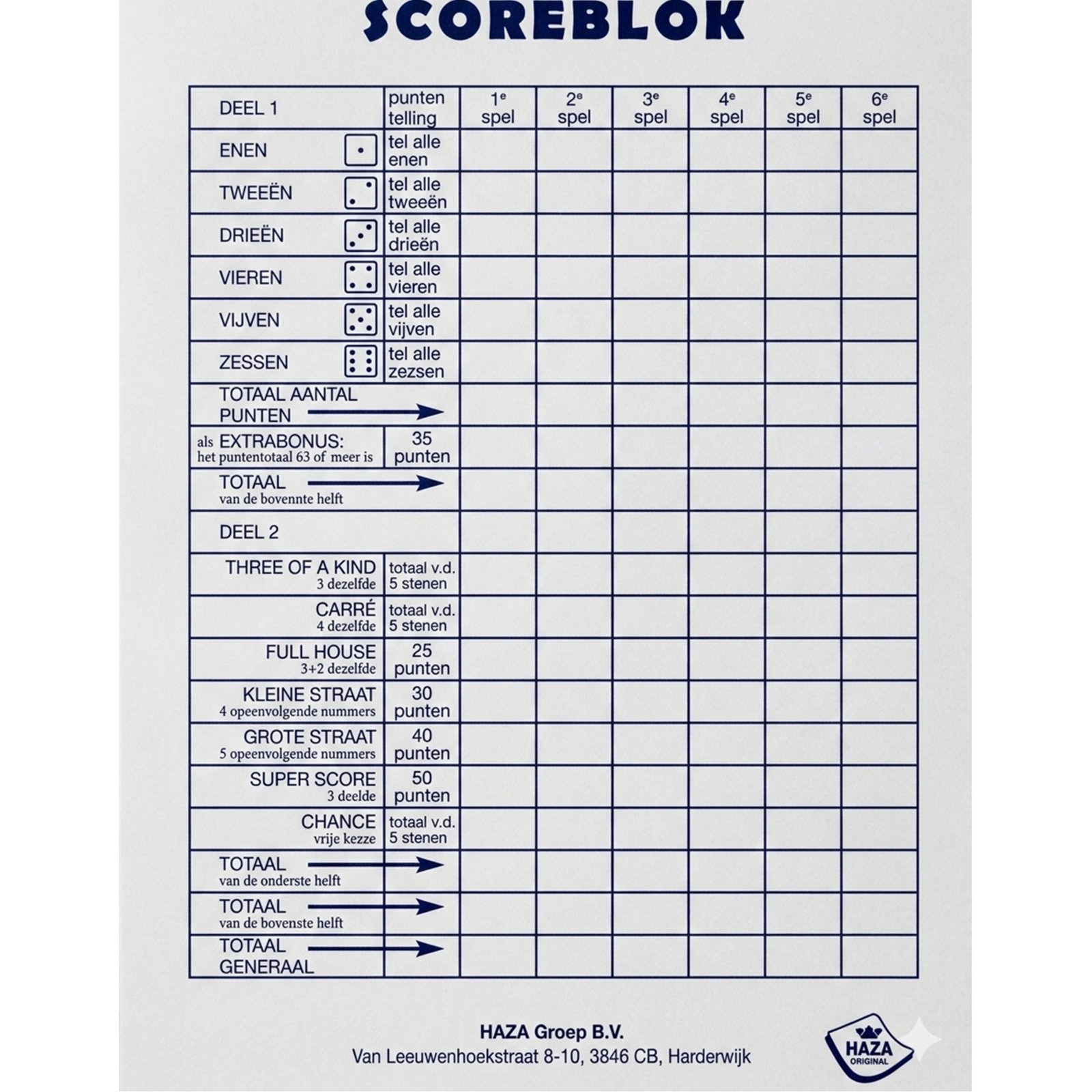 Sigel scoreblok Yahtzee 250 vellen - Dobbelspellen - Familiespelletjes