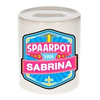 Kinder spaarpot met naam - Sabrina - keramiek - met dop - wit - Sparen - Spaargeld van Sabrina