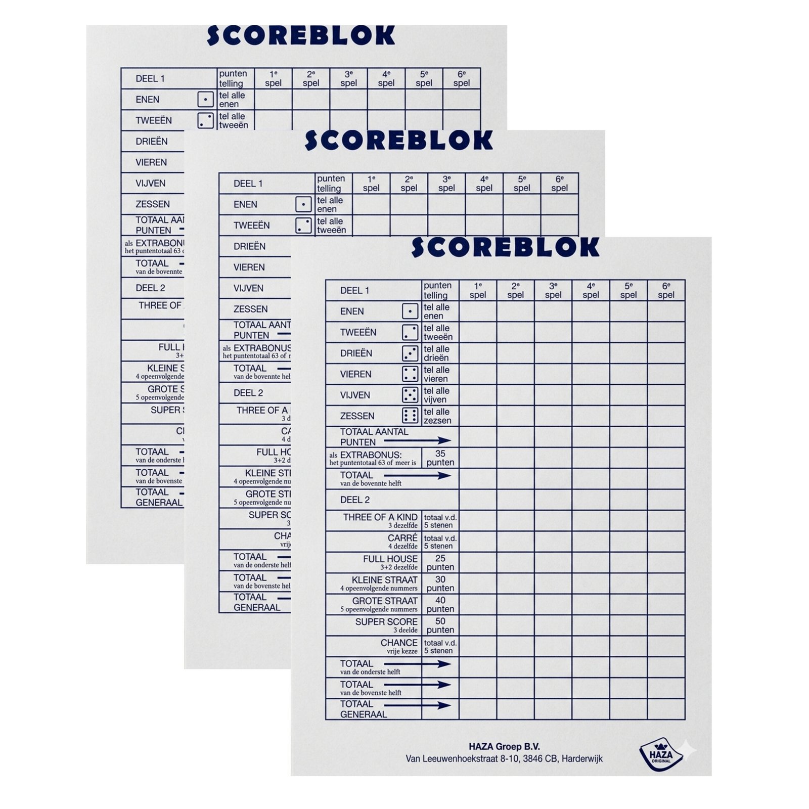 Sigel scoreblok Yahtzee 250 vellen - 3x - Dobbelspellen - Familiespelletjes