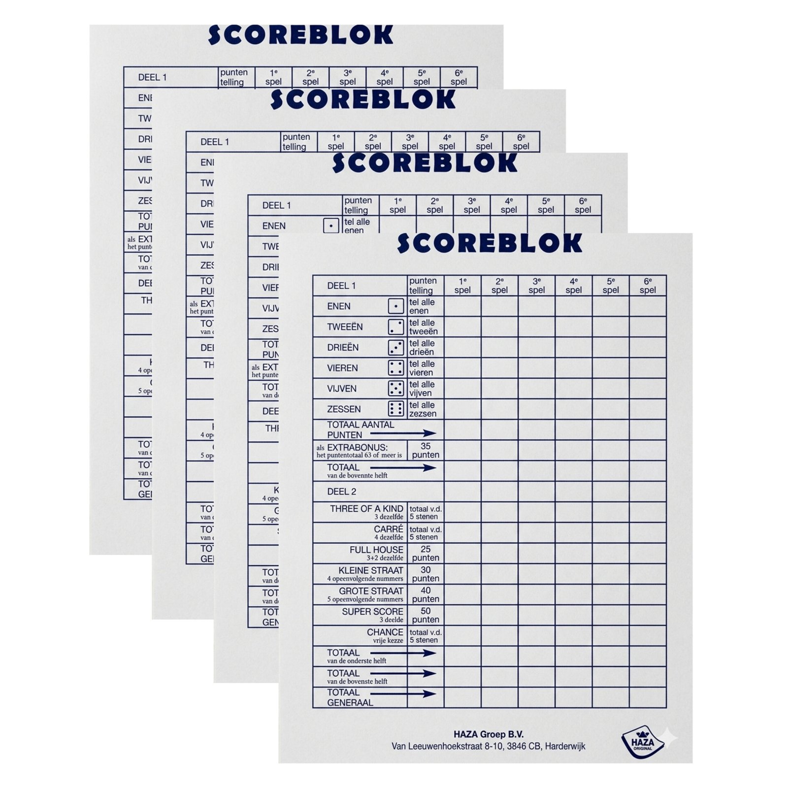Sigel scoreblok Yahtzee 250 vellen - 4x - Dobbelspellen - Familiespelletjes
