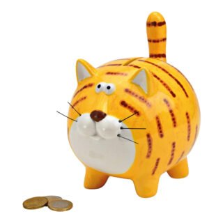 Spaarpot kat/poes - keramiek - geel - 14 x 17 x 12 cm - sparen - kinderen