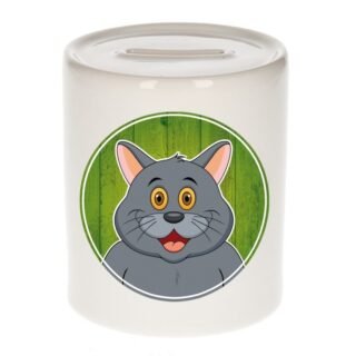 Spaarpot met grijze katten print voor kids 9 cm