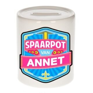 Kinder spaarpot met naam - Annet - keramiek - met dop - wit - Sparen - Spaargeld van Annet
