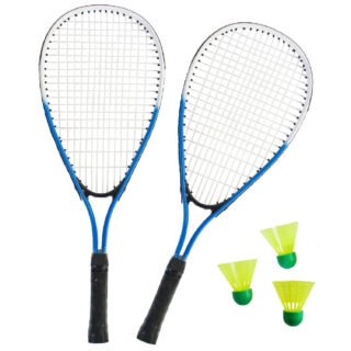 Sterke badminton set - blauw/wit - met 3 shuttles - in opbergtas - 66 cm
