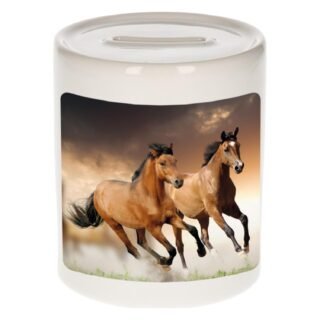 Dieren foto spaarpot - bruin - 9 cm - paarden spaarpotten - jongens en meisjes