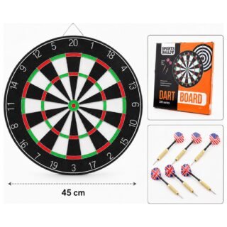 T & F Creations Dartbord - 45 cm - met 6 pijlen - darten - dubbelzijdig - darts