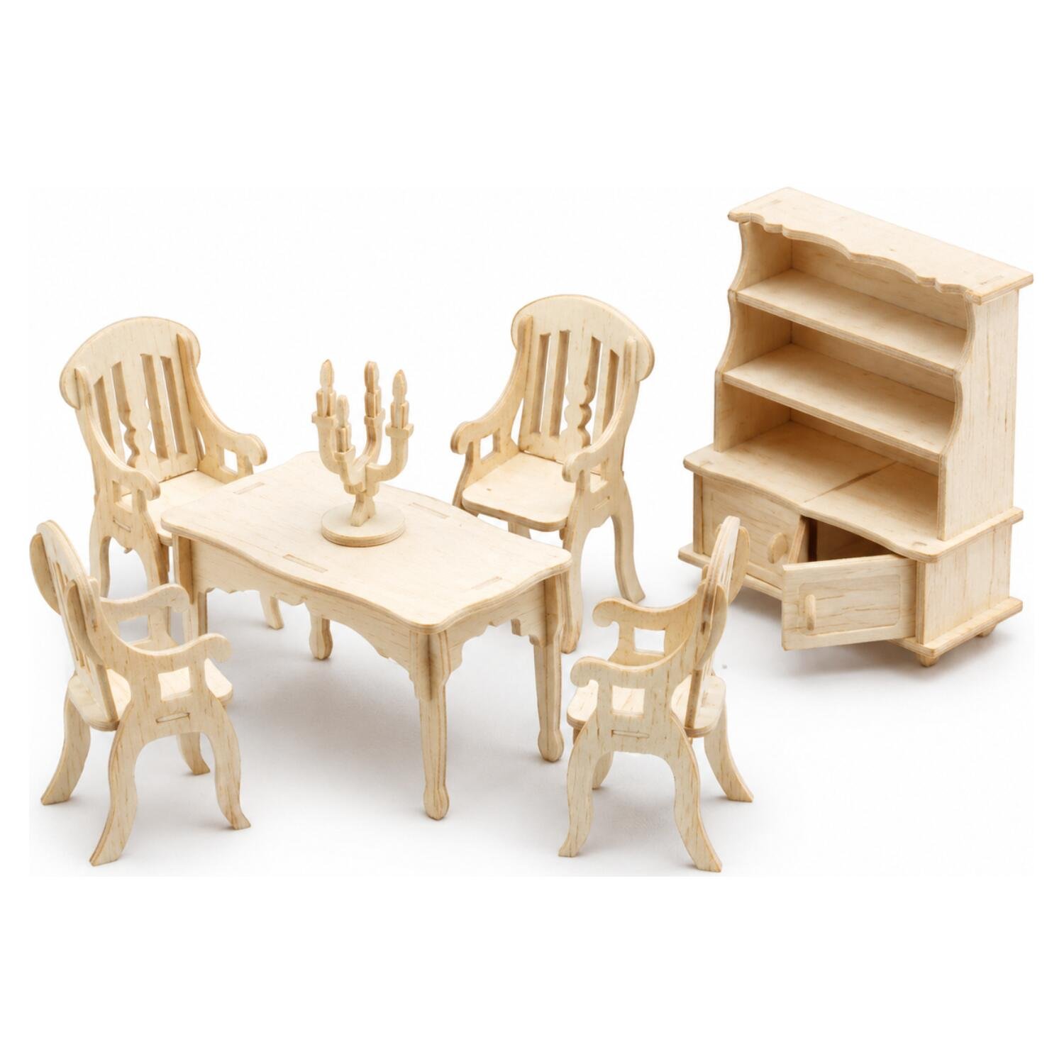 Poppenhuis meubels - eetkamer - schaal 1:12 - hout - speelgoed