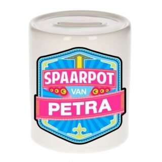 Kinder spaarpot met naam - Petra - keramiek - met dop - wit - Sparen - Spaargeld van Petra