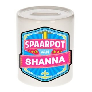 Kinder spaarpot met naam - Shanna - keramiek - met dop - wit - Sparen - Spaargeld van Shanna