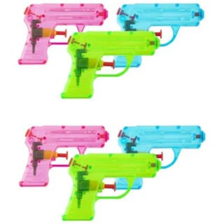 Grafix Waterpistooltje/waterpistool - 6x - klein model - 11 cm - blauw/roze/groen