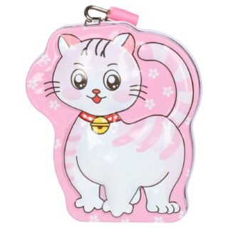 Concorde Spaarpot blik kat / poes - roze- 11 x 6 x 12 cm - met deksel en slot - geldkistje