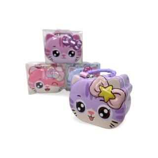 Concorde Spaarpot blik kat / poes - roze - 12 x 7 x 13 cm - met deksel en slot - geldkistje