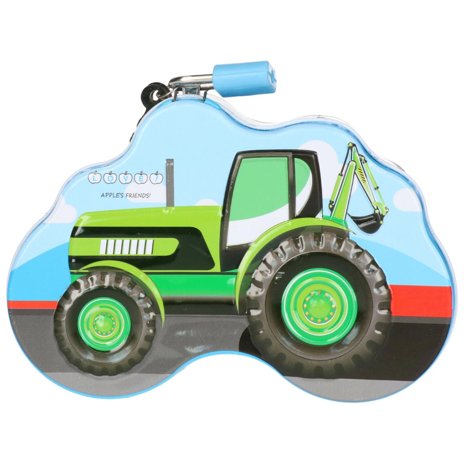 Concorde Spaarpot blik tractor - blauw - 14 x 6 x 10 cm - met deksel en slot - geldkistje