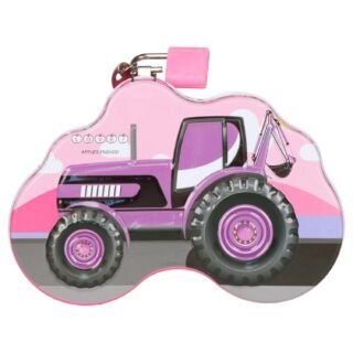 Concorde Spaarpot blik tractor - roze - 14 x 6 x 10 cm - met deksel en slot - geldkistje