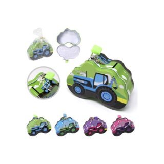 Concorde Spaarpot blik tractor - paars - 14 x 6 x 10 cm - met deksel en slot - geldkistje
