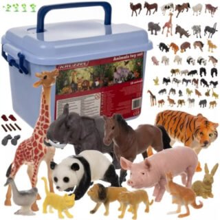 Dieren speelfigurenset - 48 dieren + accessoires - multicolor - met opbergkoffer - speelset