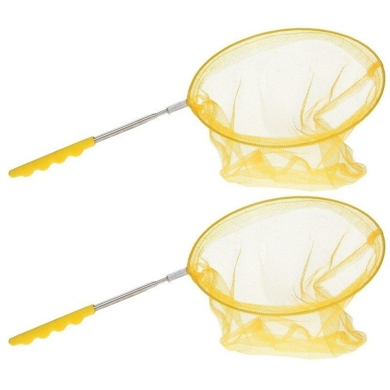 2x Gele uitschuifbaar visnetten/vlindernetten 36 cm