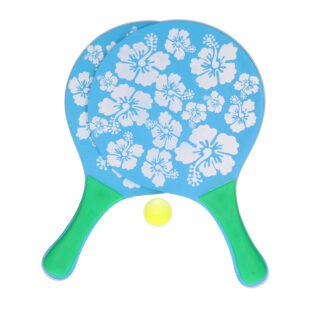 Beachball set - blauw - bloemenprint - hout - batjes met bal