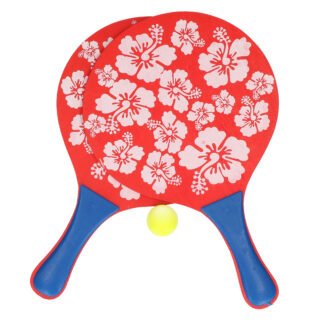 Beachball set - rood - bloemenprint - hout - batjes met bal