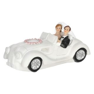 Cepewa Spaarpot trouwauto - 17 cm - bruidspaar in auto - polystone - bruiloft/huwelijk