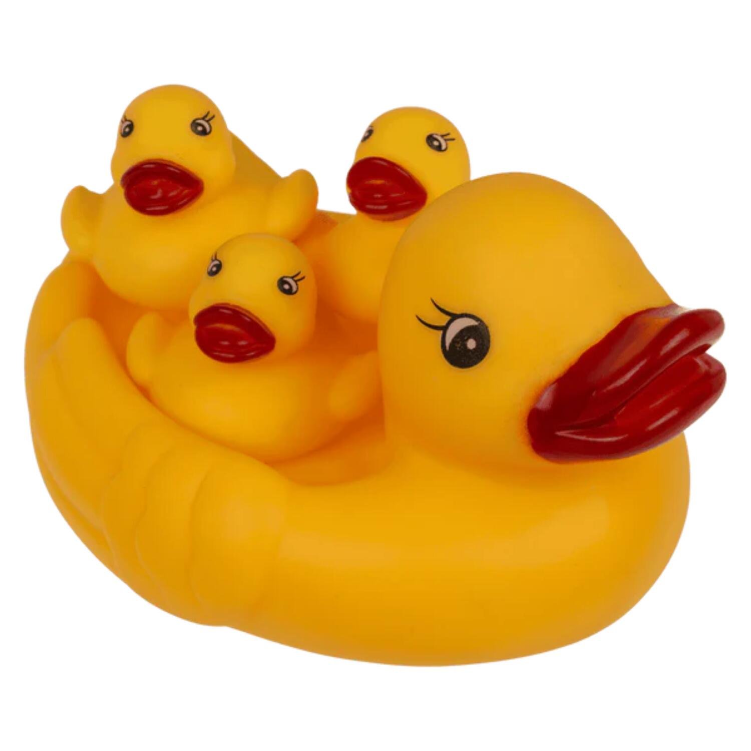 Out of the Blue badeendjes - set van 4x stuks - geel - moeder met kindjes - badspeelgoed