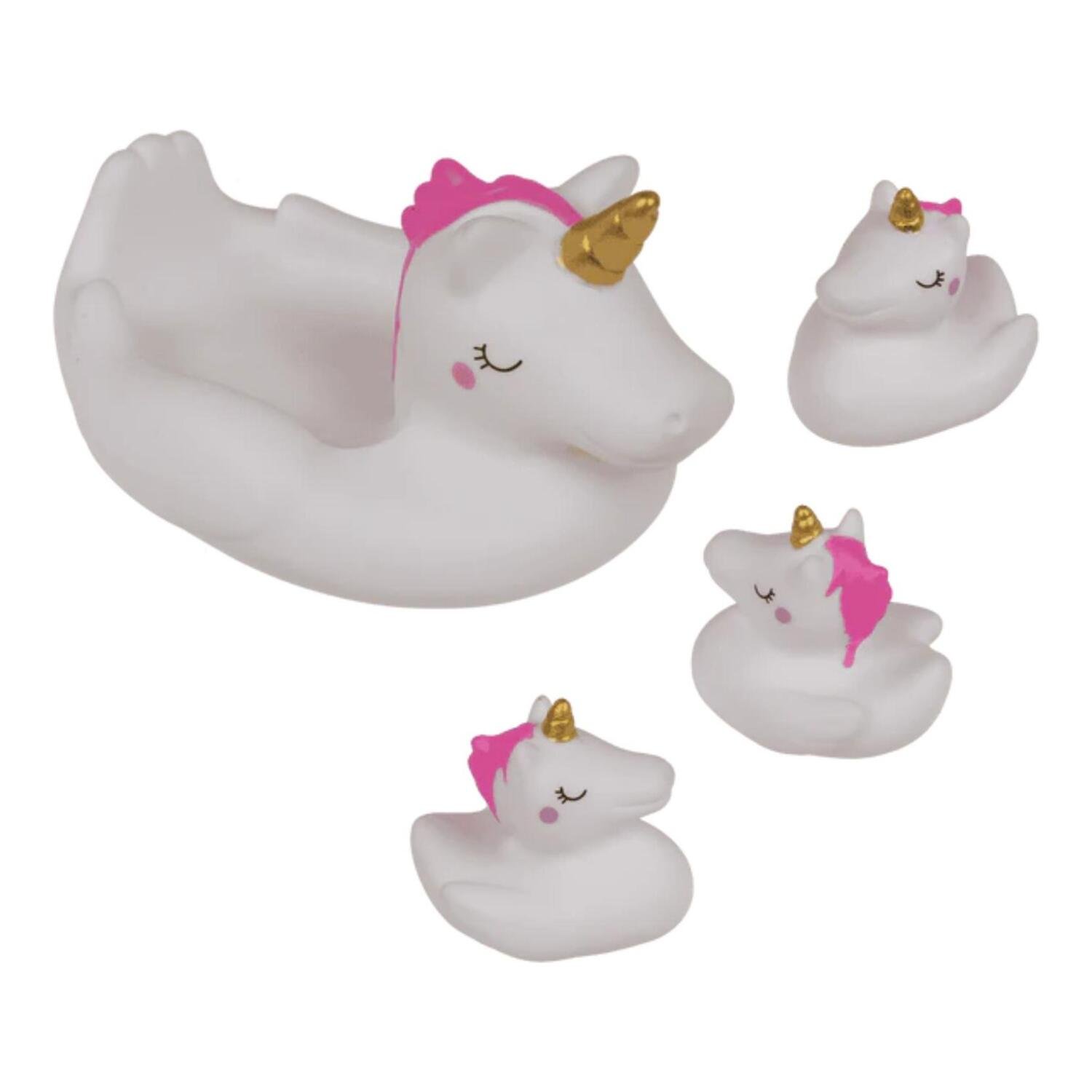 Out of the Blue Badeendjes - Eenhoorn - 4x stuks - wit - moeder met kindjes - badspeelgoed