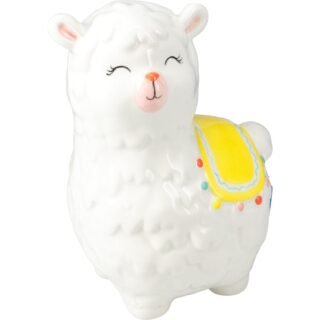 Dieren spaarpot voor kinderen - alpaca wit - dolomiet - 12 x 16 cm - met dop sluiting