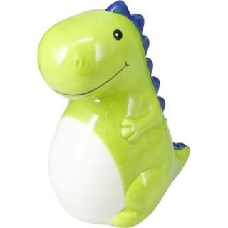 Dieren spaarpot voor kinderen - dino groen - dolomiet - 12 x 16 cm - met dop sluiting