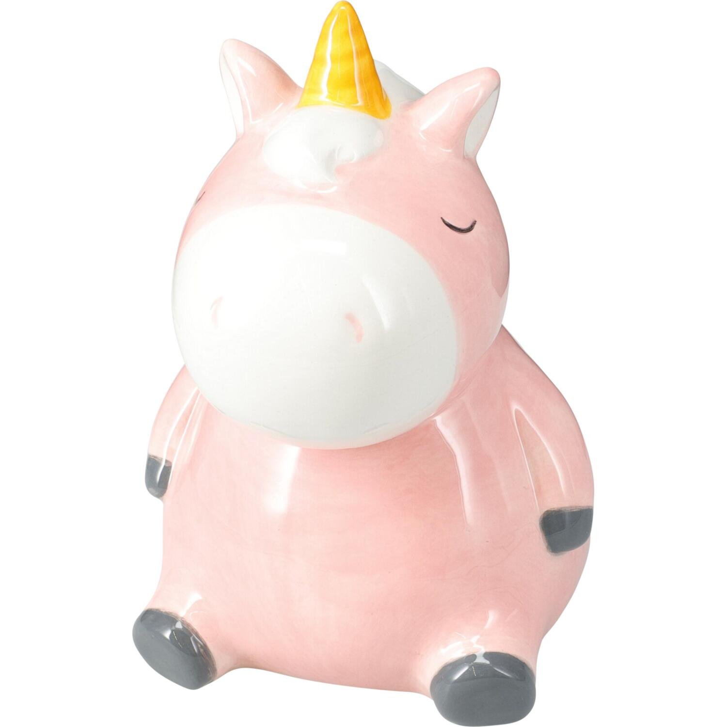 Dieren spaarpot voor kinderen - eenhoorn roze - dolomiet - 12 x 16 cm - met dop sluiting
