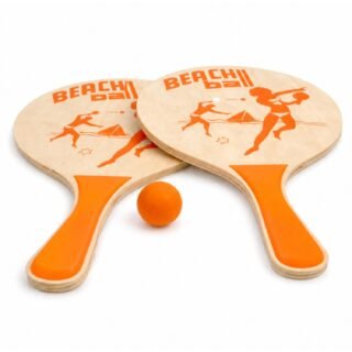 T & F Creations Beachball spel - hout - set in het oranje - rackets en bal