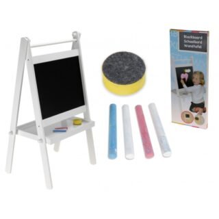 Houten schoolbord - 79 cm - voor kinderen - met krijtjes - wit - staand - tekenen