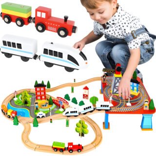 Kruzzel houten trein - multicolor - hout - met spoorweg - op batterijen