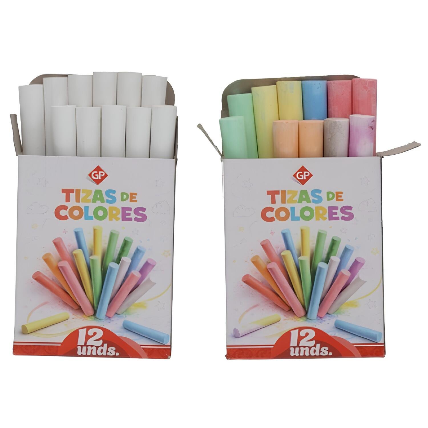 Schoolbord krijtjes set - 2x pakje van 12x stuks - wit en multi kleuren - speelgoed