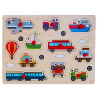 Houten puzzel - knopjes/ noppen - voertuigen thema - 30 x 22 cm