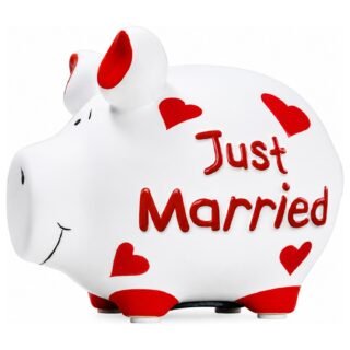 Spaarpot spaarvarken Just Married print - 12 cm - Huwelijk/bruiloft cadeau