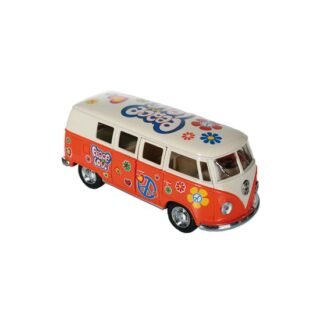 VW model T1 auto busje - hippie style - oranje - 12 cm - terugtrek motor