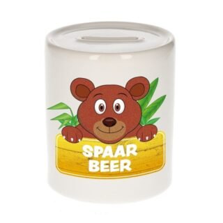 Kinder spaarpot - met beren print - 9 cm - wit - keramiek - met dop