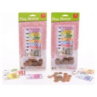 Set van 2x stuks speelgoed kassa euro speelgeld - 60 delig - Speelgoed munten en biljetten