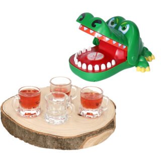 Vrijgezellenfeest spel krokodil - 6 shotglazen - Bijtende krokodil drankspelletje