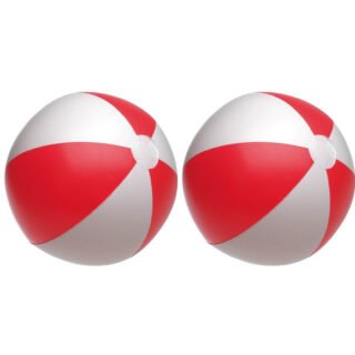 Speelgoed strandbal - 2x stuks - opblaasbaar - rood/wit - dia 28 cm - Strandballen