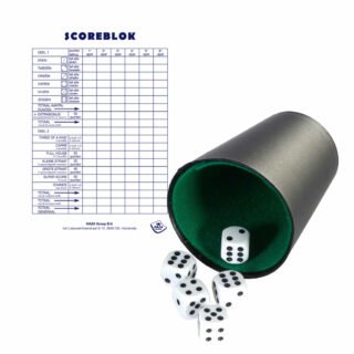 Clown Games Dobbelset - 5 dobbelstenen - dobbelbeker - 2x scoreblok