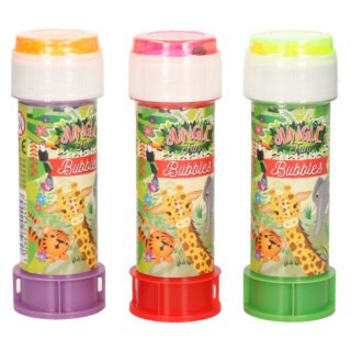 10x Jungle/safari dieren bellenblaas flesjes met bal spelletje in dop 50 ml voor kinderen