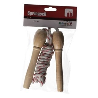 Springtouw rood - houten handvatten - lengte 2,3 meter - lichtgewicht
