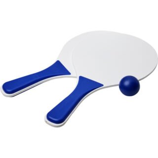 Beachball set buitenspeelgoed - blauw/wit - Hout - Rackets/batjes en bal - Tennis ballenspel