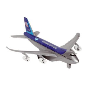 Goki Speelgoed Vliegtuig - 19 cm - blauw - licht en geluid - kinderen - pull back motor