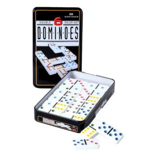 Engelhart Domino spel dubbel 6 - 28 gekleurde stenen - blik